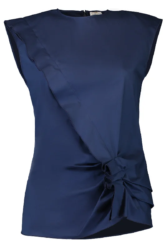 Sleeveless Gathered Top - Navy