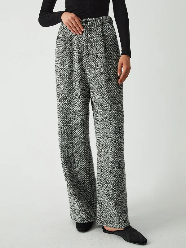 Old Money Aesthetics Tweed Modern Boucle Wide Leg Pants