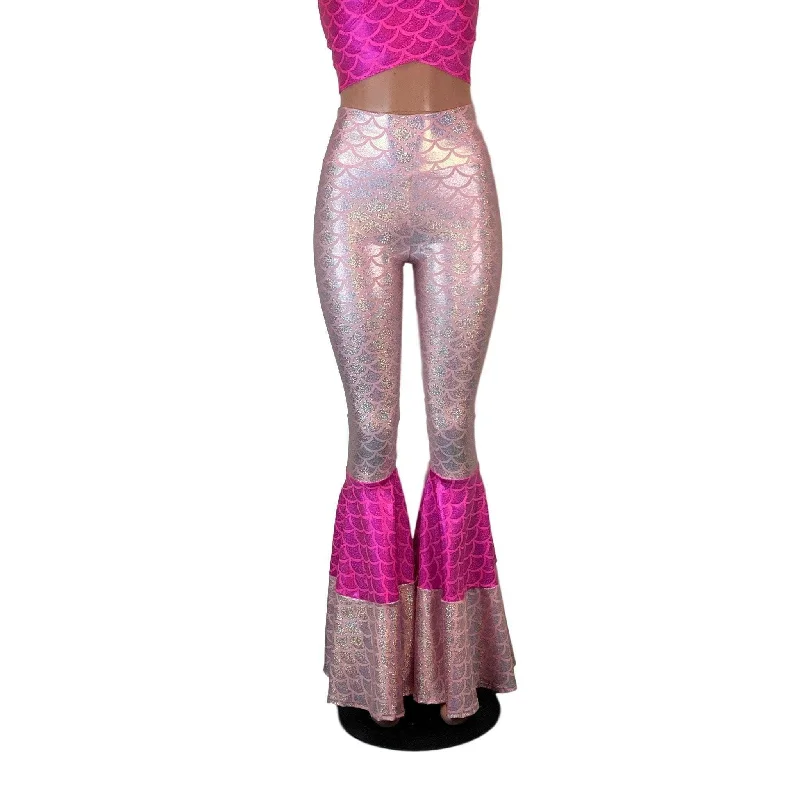 SALE - MEDIUM High-Waist Tiered Bell Bottom Flares - Pink Mermaid Scales