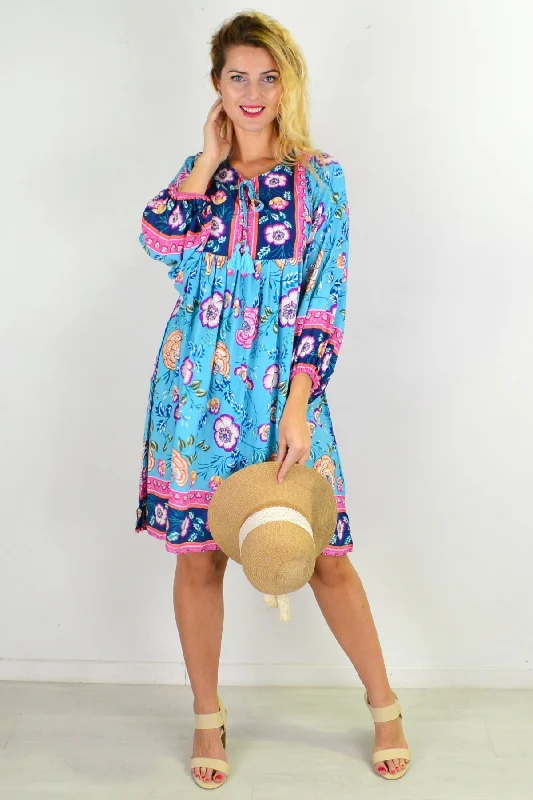 Soft Blue Moroccan Style Boho Tunic Dress