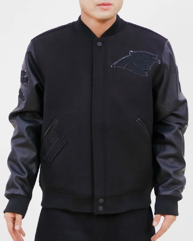 NFL CAROLINA PANTHERS TRIPLE BLACK WOOL MEN'S VARSITY JACKET (TRIPLE BLACK)