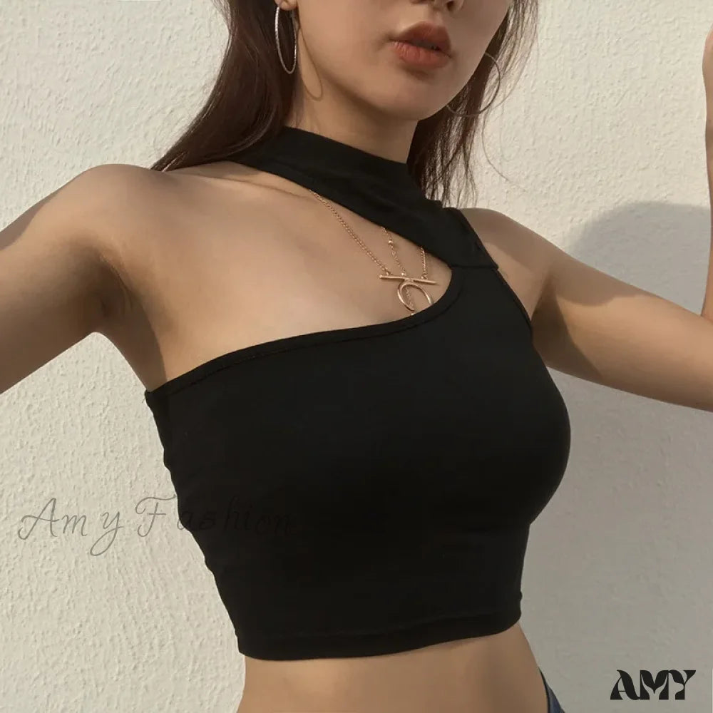 AMY - Summer Sleeveless Slim Black Tanks Crop Top