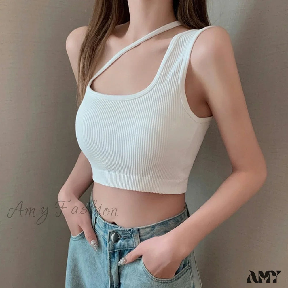 Amy Fashion - Sexy One Shoulder Sleeveless Crop Tops