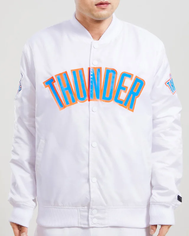 NBA OKLAHOMA CITY THUNDER TEAM BIG LOGO MEN'S SATIN JACKET (WHITE)