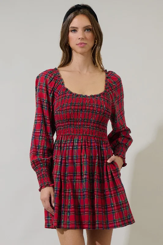 Plaid Smocked Mini Dress