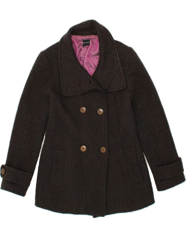 PENNY BLACK Womens Double Breasted Coat UK 14 Medium Brown Wool