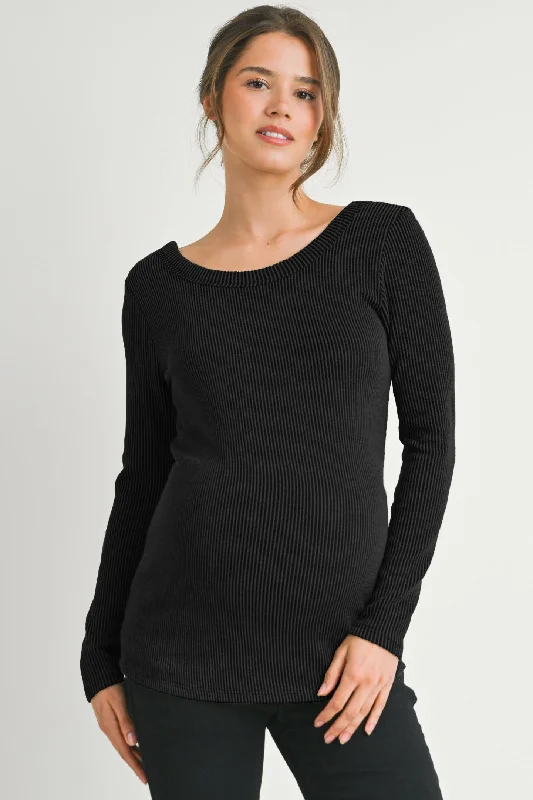 Ribbed Long Sleeve Scoop Neck Maternity Top