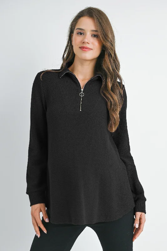 Quarter Zip Pull Over V Neck Maternity Knit Top