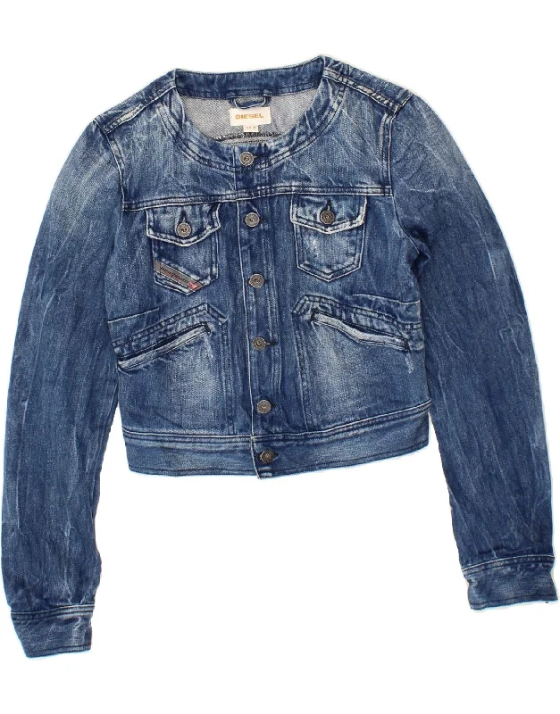 DIESEL Womens Crop Denim Jacket UK 12 Medium Blue Cotton