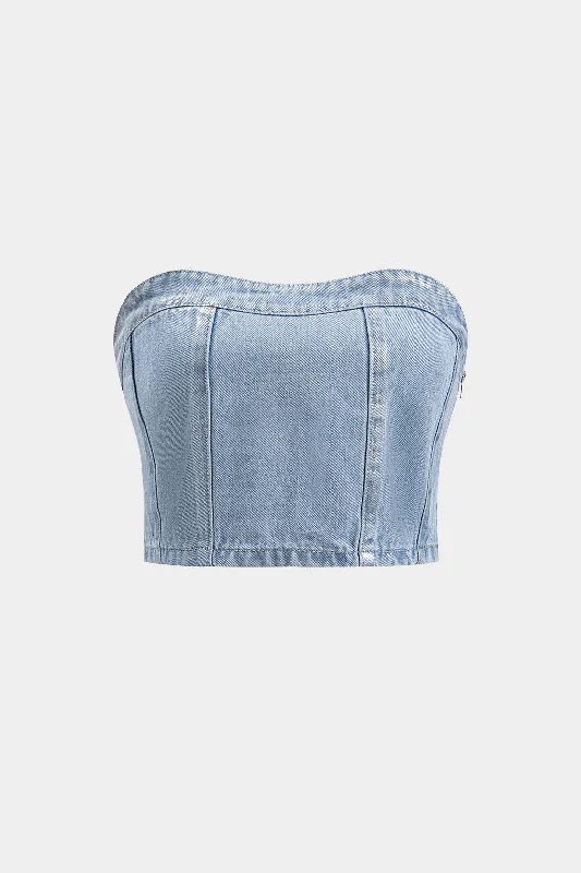 Denim Zipper Tube Top