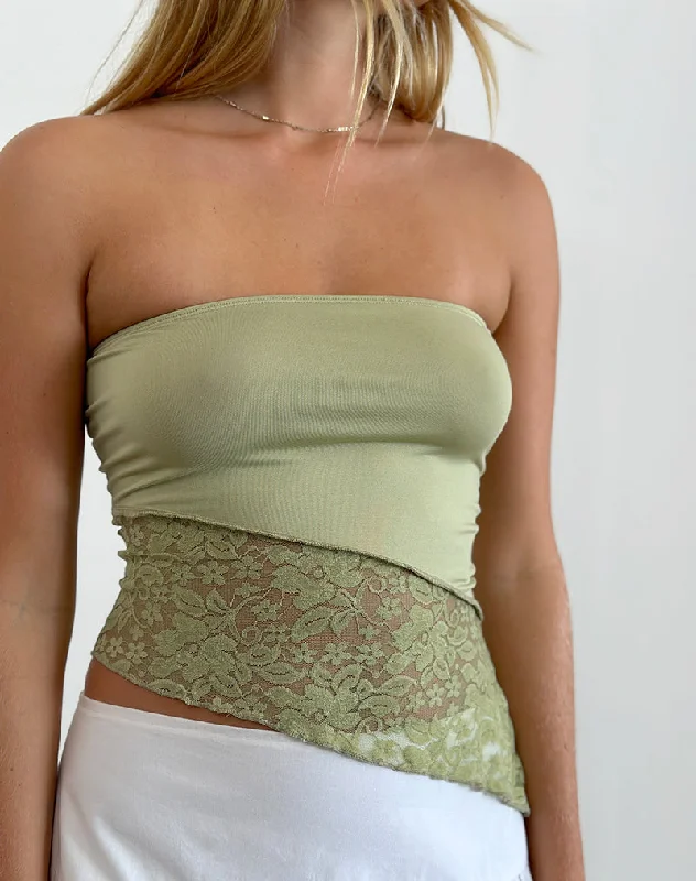 Shanda Lace Tube Top in Sage