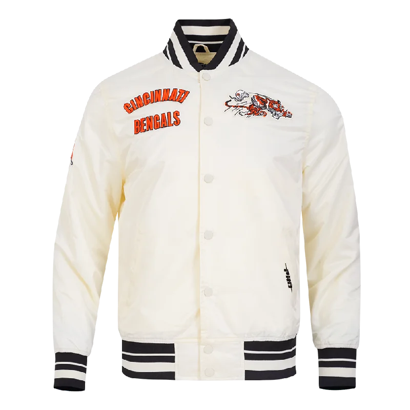 NFL CINCINNATI BENGALS RETRO CLASSIC MEN'S RIB SATIN JACKET (EGGSHELL/ BLACK)