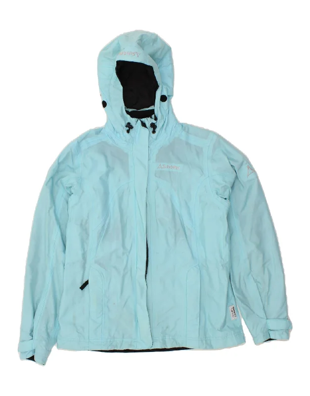 SCHOFFEL Womens Hooded Rain Jacket UK 12 Medium Blue Polyamide