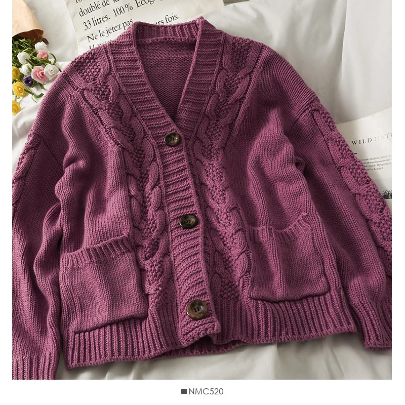 Sweater coat women's new single breasted cardigan V-Neck Sweater  1837