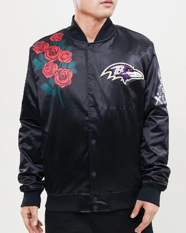 NFL BALTIMORE RAVENS ROSE MEN'S SATIN JACKET (BLACK)