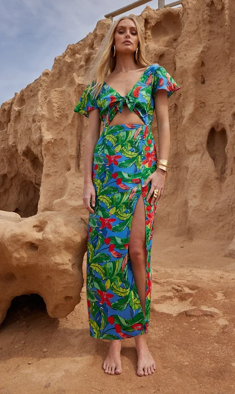 Lily Dress in Tropic on Blue Watermelon