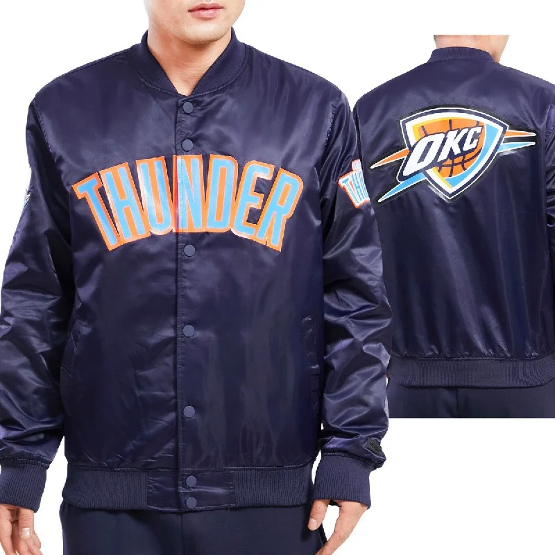 NBA OKLAHOMA CITY THUNDER TEAM BIG LOGO MEN'S SATIN JACKET (MIDNIGHT NAVY)