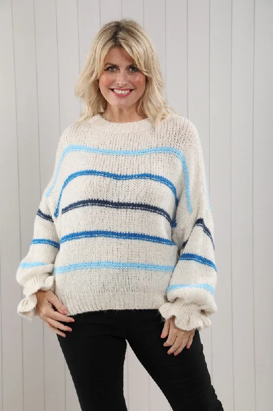 Fallon Frill Sleeve Jumper Oat/Blue