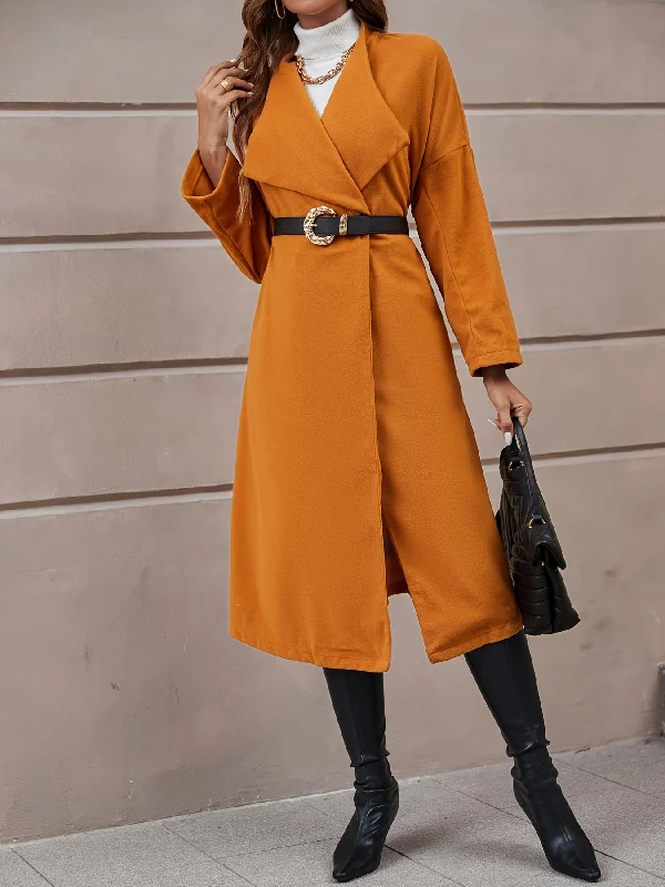 Sixsr Drop Shoulder Belt Blazer Coat, Casual Long Sleeve Fashion Loose Blazer Outerwear, Women's Clothing