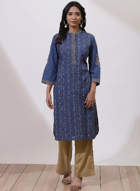 Midnight Blue Floral Embroidered Nargis Kurta