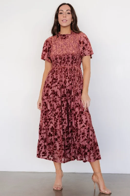 Callen Smocked Velvet Dress | Dusty Clove