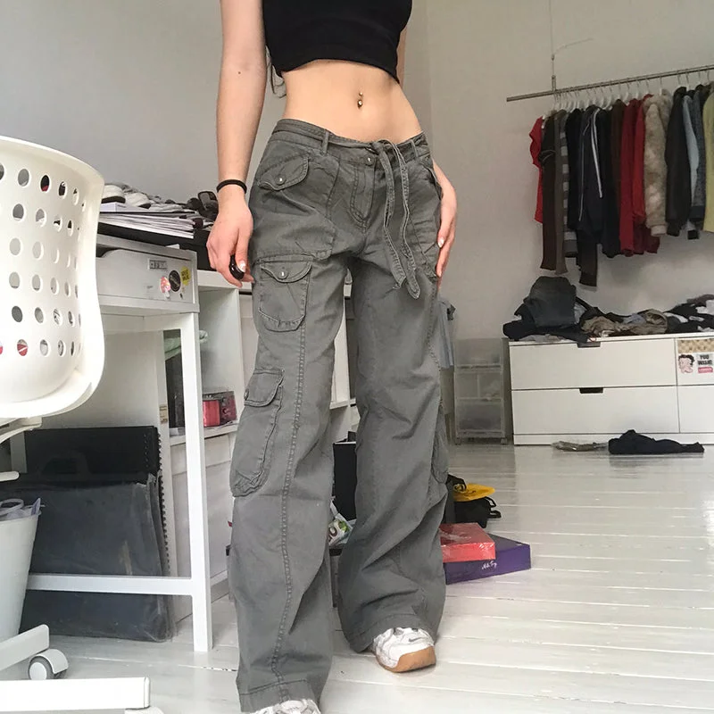 CityHottie - Hot Sell Quality Grunge Streetwear Cargo Pants Woman Low Waist Baggy Mom Jeans Vintage 90s Hippie Wide Leg Denim Trousers Korean Outfits