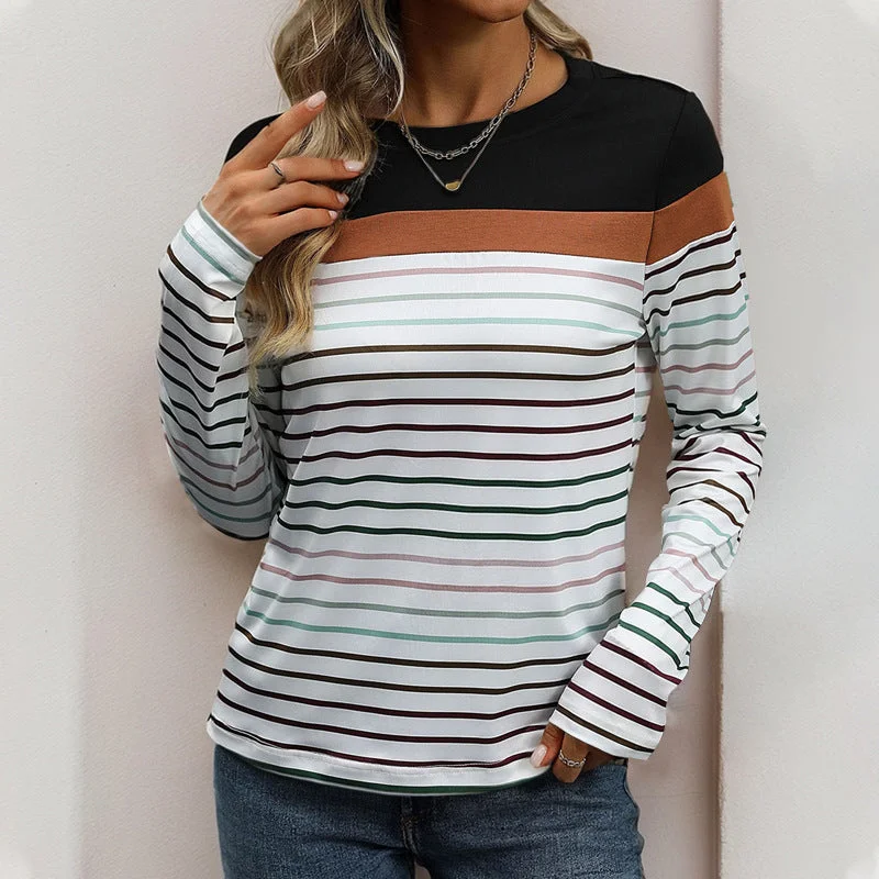 Long Sleeve Striped Casual T-Shirts Wholesale Womens Clothing N3824112000015