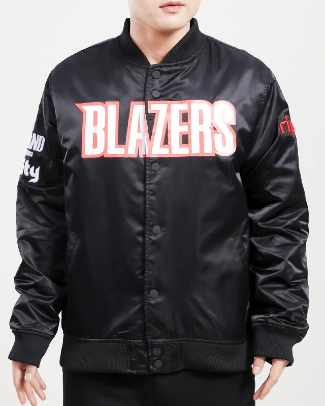 NBA PORTLAND TRAIL BLAZERS TEAM BIG LOGO MEN'S SATIN JACKET (BLACK)