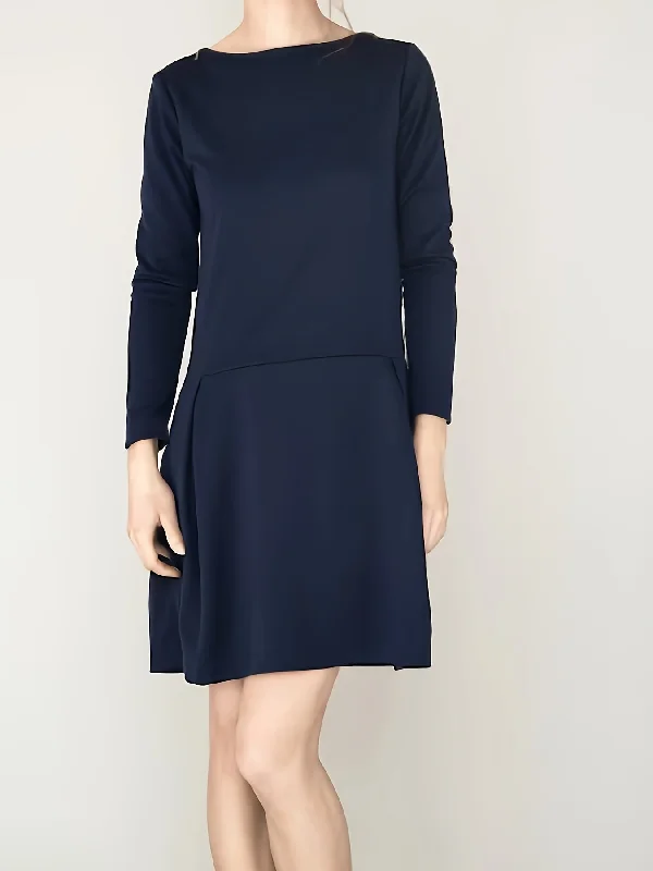 Sixsr Solid Boat Neck Mini Dress, Casual Long Sleeve A Line Dress, Women's Clothing