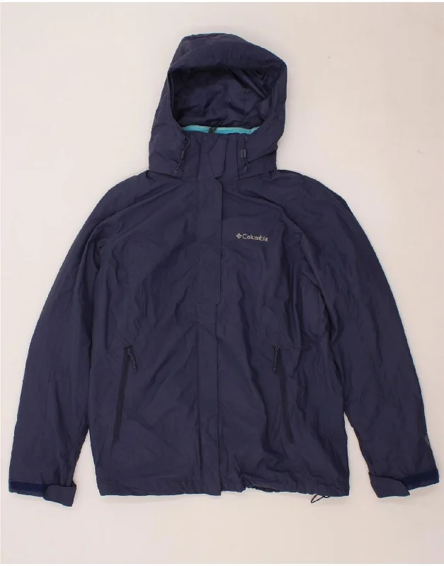 COLUMBIA Womens Omni-Heat Hooded Windbreaker Jacket UK 14 Medium Navy Blue