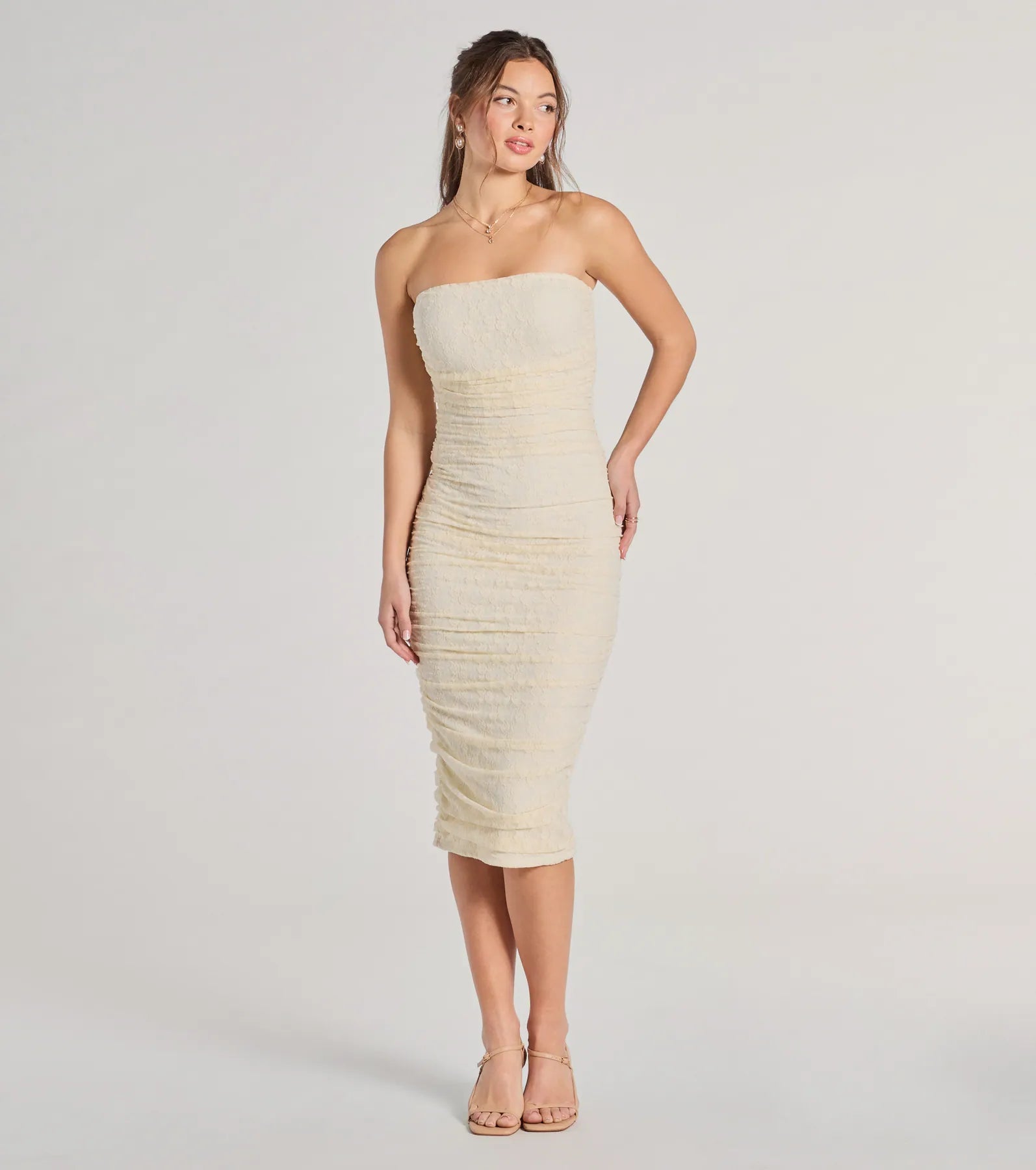 Lacey Affair Strapless Bodycon Midi Dress