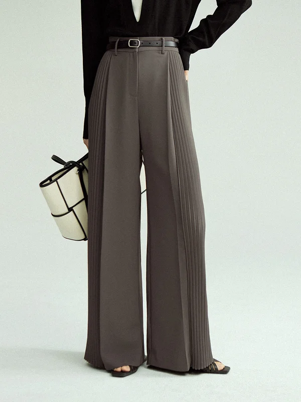 Pleated Wide Leg Trendy Pants Without Belt