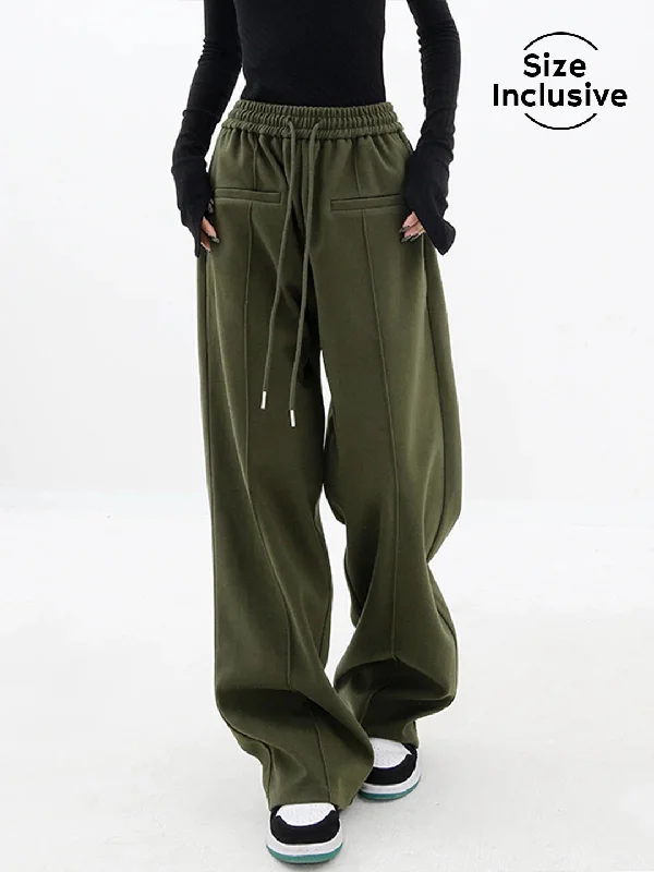 Olive Green Drawstring Trendy Baggy Wide Leg Pants