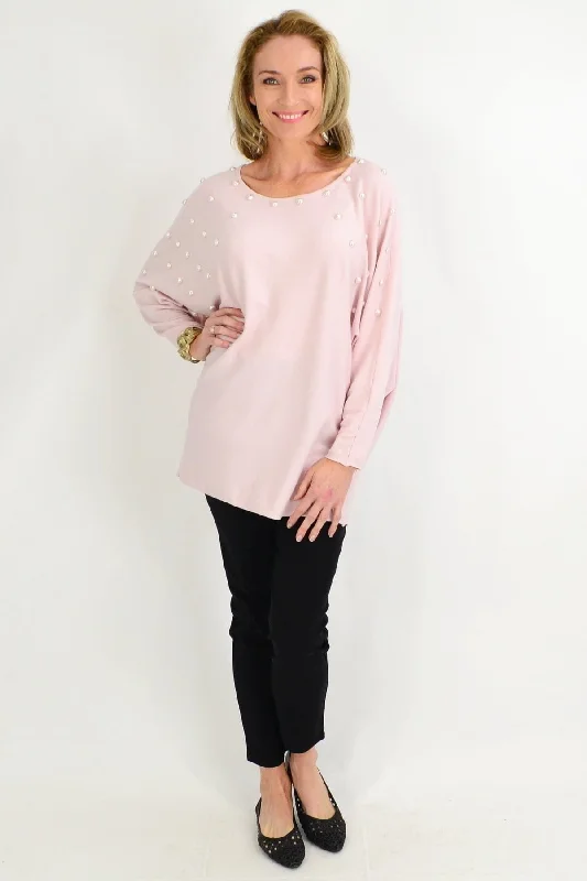 Blush Pink Girls Pearls Tunic Jumper