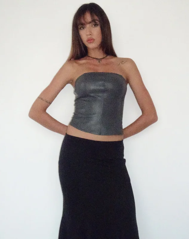 Audy Bandeau Crop Top in PU Slate Grey