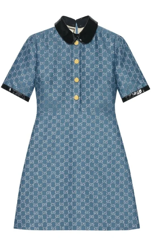 Blue GG Lamé Dress With Detachable Collar