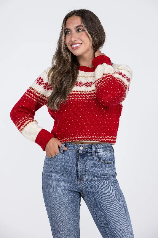 Tis The Season Women's Classic Ribbed Contrast Trim Sweater