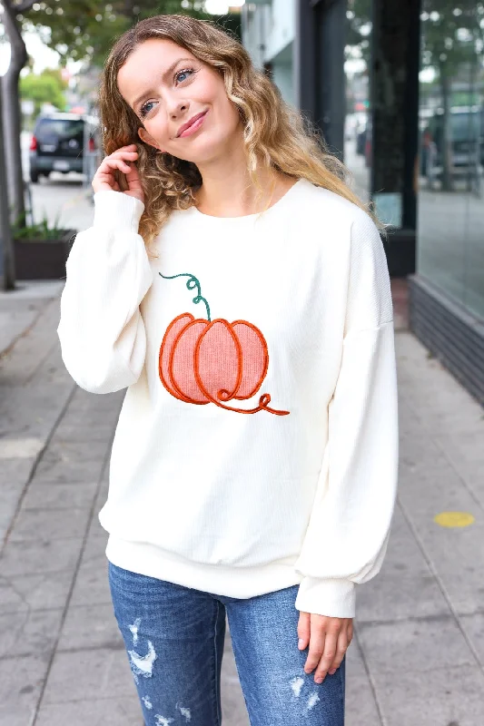 Lovely Ivory Embroidered Pumpkin Knit Sweater