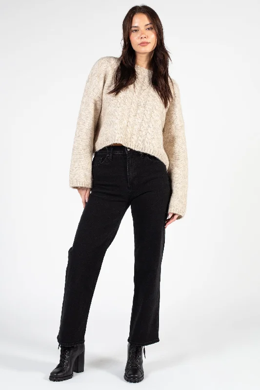 Lyla + Luxe Madge Crewneck Braid Front Sweater