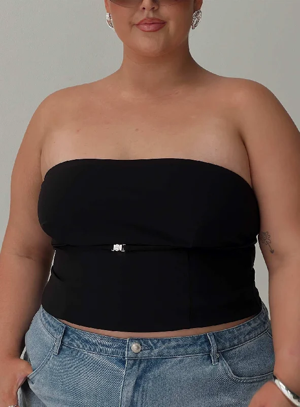 Flounce Strapless Top Black Curve