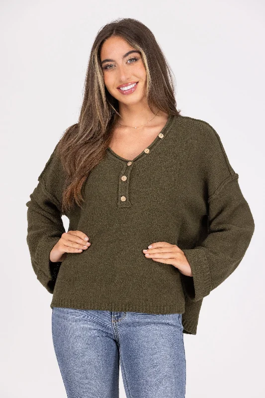 Be The Change Women's Cuffed Button Bell Sweater