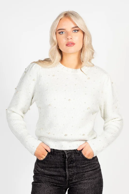 Lucy Pearl Embellished Knit Sweater