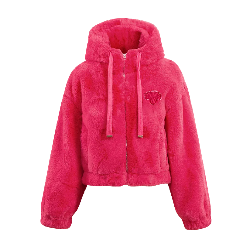 NBA NEW YORK KNICKS PINK CLOUD FAUX FUR JACKET (BEETROOT PURPLE)