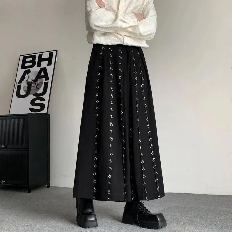 Casual Wide Leg Pants for Men with Metal Button Patchwork Design