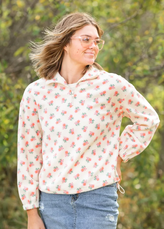 Quarter Zip Floral Fleece Top