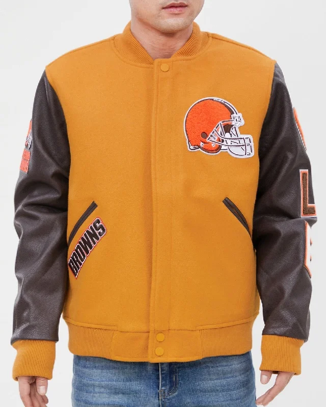 NFL CLEVELAND BROWNS CLASSIC WOOL MEN'S VARSITY JACKET (WHEAT/BROWN)