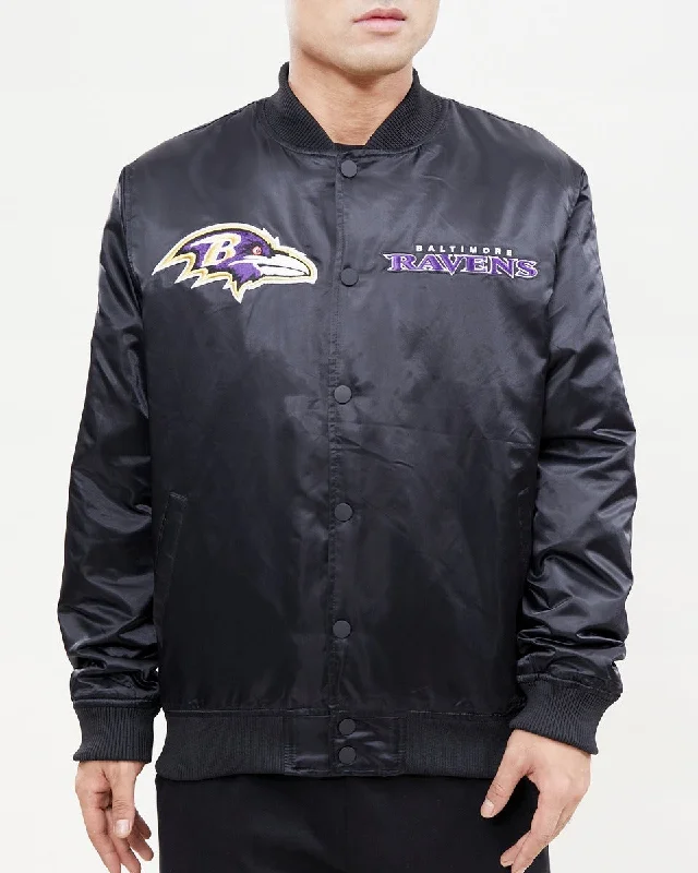 NFL BALTIMORE RAVENS CHEST HIT MEN'S LOGO SATIN JACKET (BLACK)