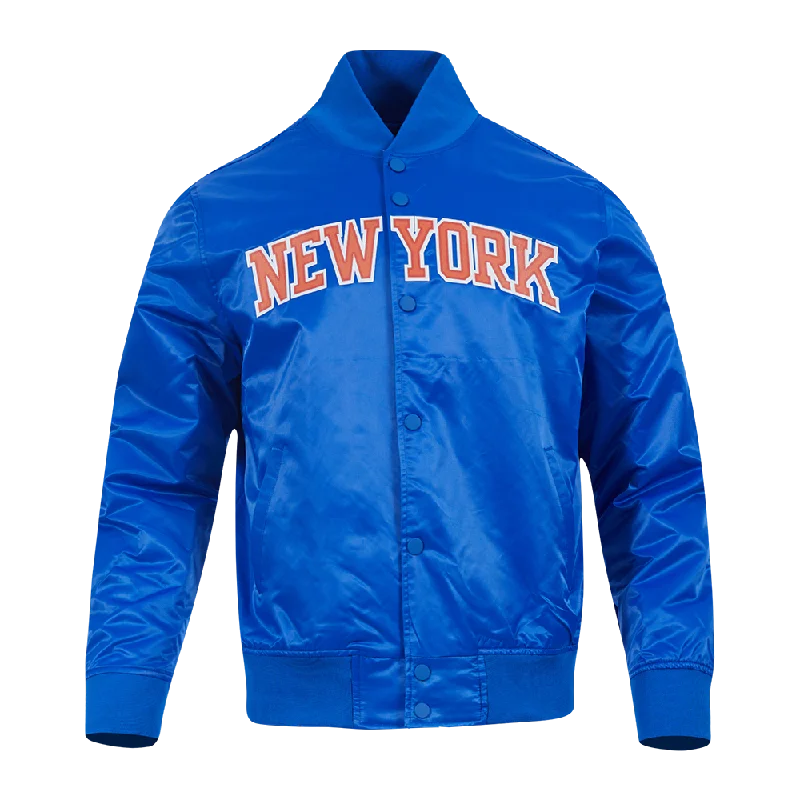 NBA NEW YORK KNICKS TEAM BIG LOGO MEN'S SATIN JACKET (ROYAL BLUE)