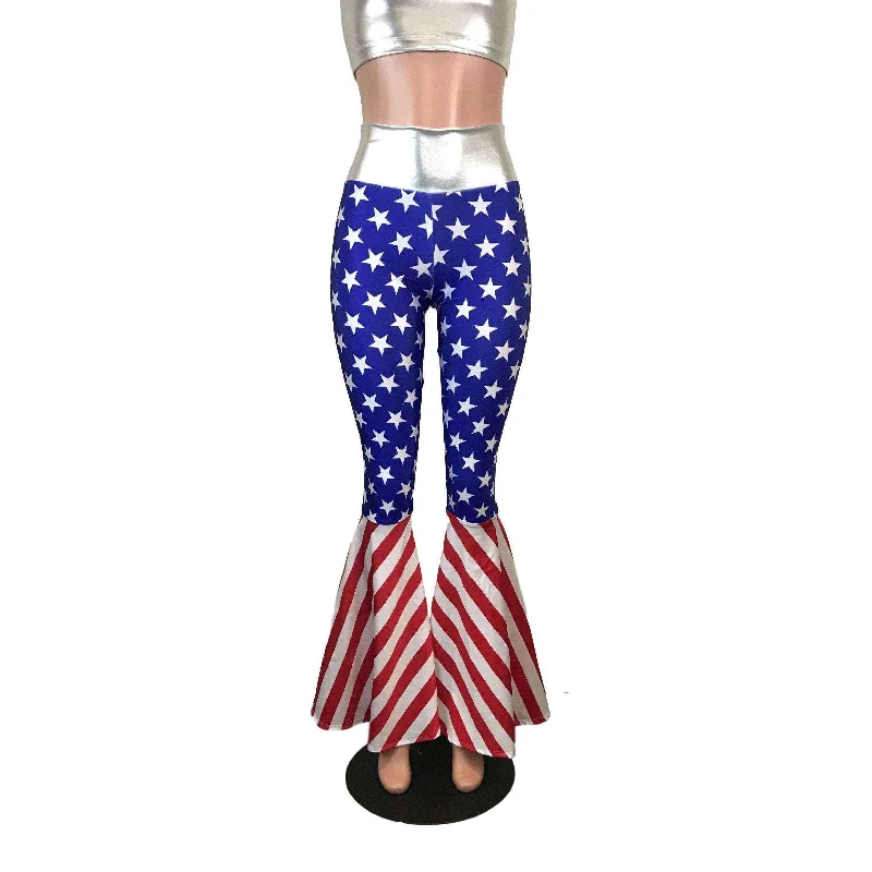 SALE - XS High Waisted Bell Bottom Flares - Stars & Stripes Flag