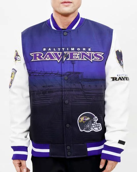 NFL BALTIMORE RAVENS REMIX VARSITY MEN'S JACKET (LACK/WHITE)